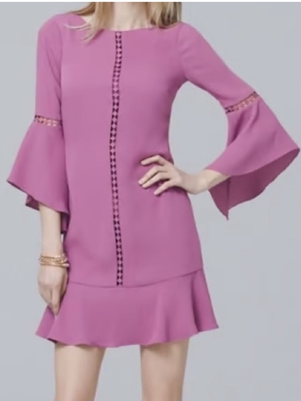 White House Black Market Purple Lavender Bell Sleeve Dress Size 12